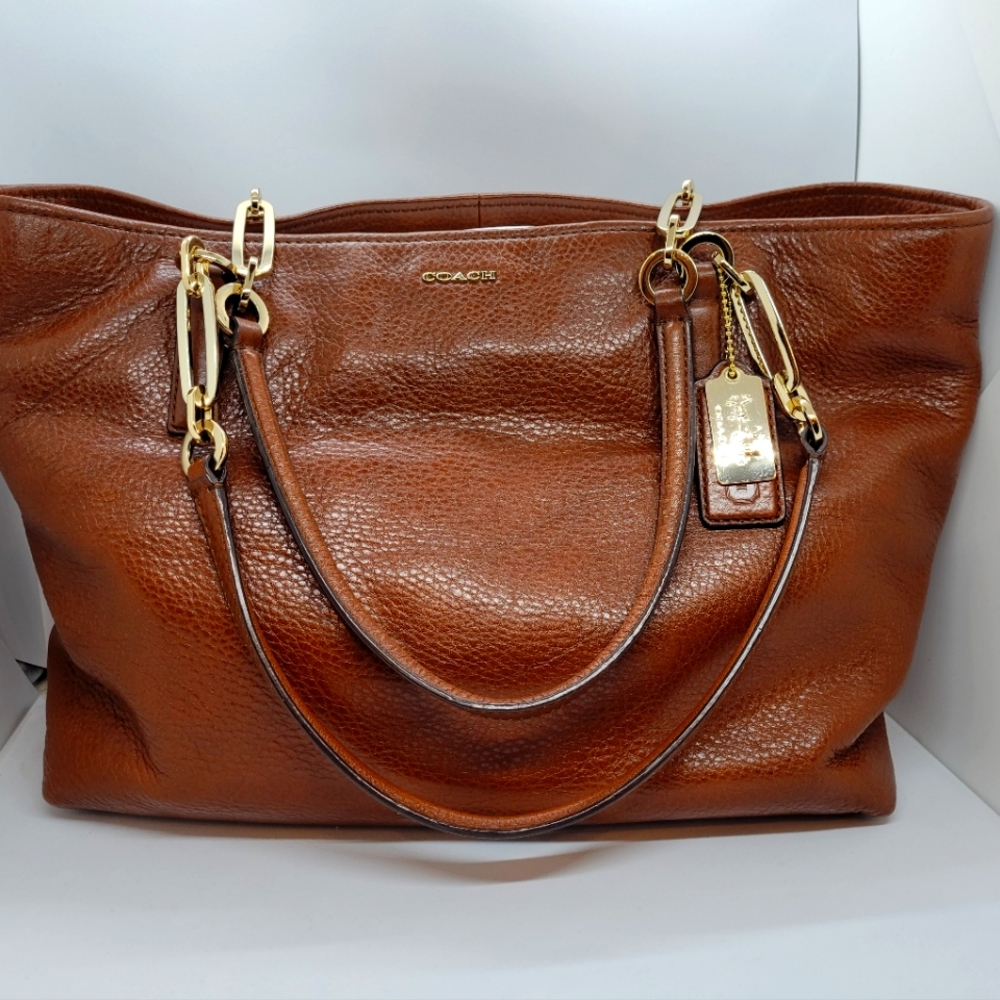 Coach Brown Pebbled Leather Tote with Gold Hardware